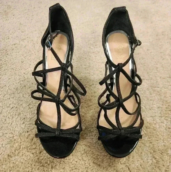 Jewel Badgley MischKa Black Sparkle Strappy Heels Size 8 - Picture 1 of 7